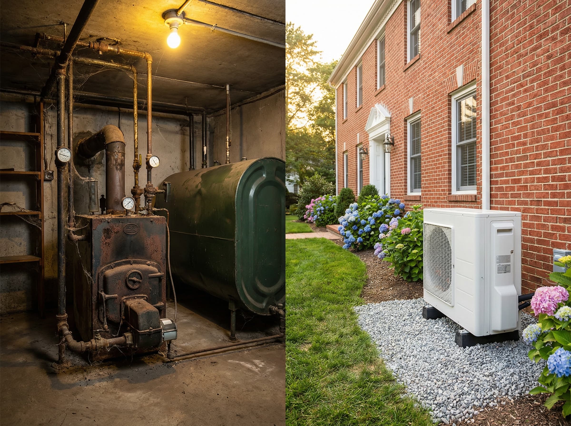 Before and after oil-to-heat-pump conversion on Long Island Before and after oil-to-heat-pump conversion on Long Island