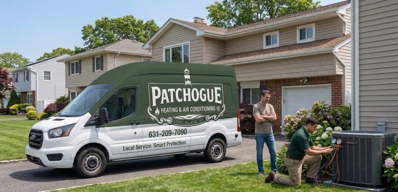 HVAC technician servicing an air conditioning unit on Long Island HVAC technician servicing an air conditioning unit on Long Island